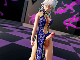 Futa dances in a dress with a huge cock